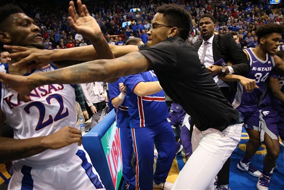 Kansas and Kansas State College Basketball Fight